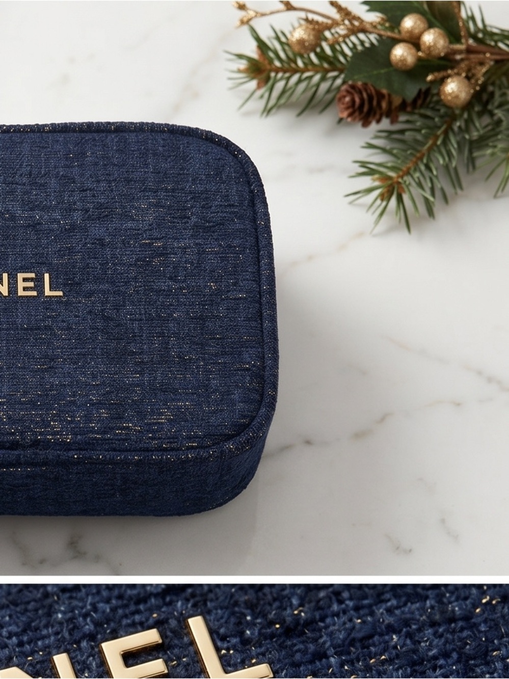 2023 Chanel Gift set  Sparkly Navy Denim Cosmetic Pouch - Picture 8 of 10